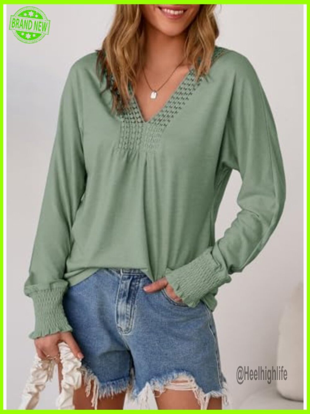 Long Sleeve V-Neck Tunic Top, Loose Fit Blouse for Work Casual Wear - Picture 4 of 7